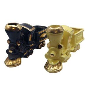 Vintage Mid-Century Ceramic Locomotive Train Planters Set Of 2 Collectible